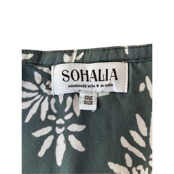 Sohalia Maxi Dress One Size Green Floral Sun Cover up Viscose - Picture 3 of 9